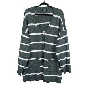 Bloomchic Sweater Women 22 Green Striped Oversized Grandpa Neutral Office Casual